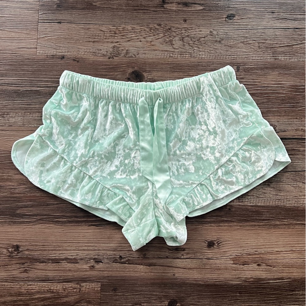 Victoria’s Secret Mint Green Velvet Ruffle Sleep Shorts